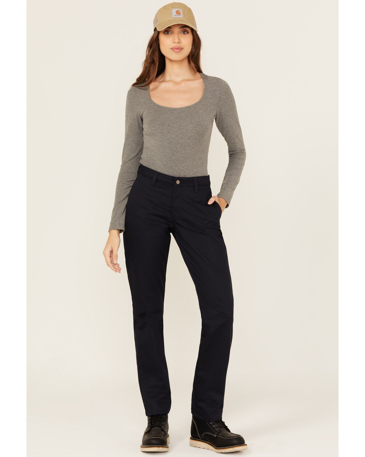 Image #1 - Dickies Women's Mid Rise Straight Stretch Twill Work Pants, Navy, hi-res