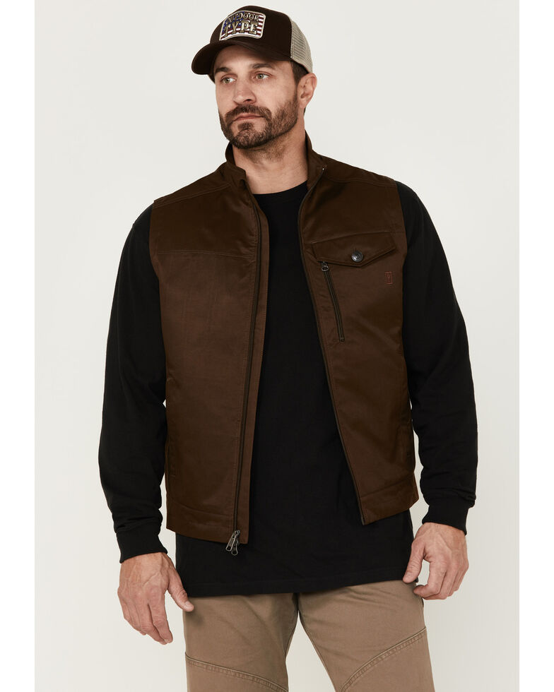 Brothers & Sons Men's Solid Baby Twill CC Zip-Front Vest , Brown, hi-res