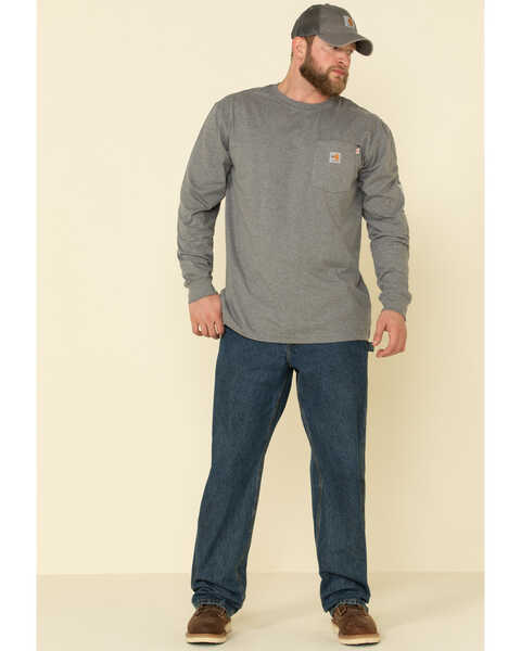 Image #3 - Carhartt Men's M-FR Midweight Signature Logo Long Sleeve Work Shirt, Grey, hi-res