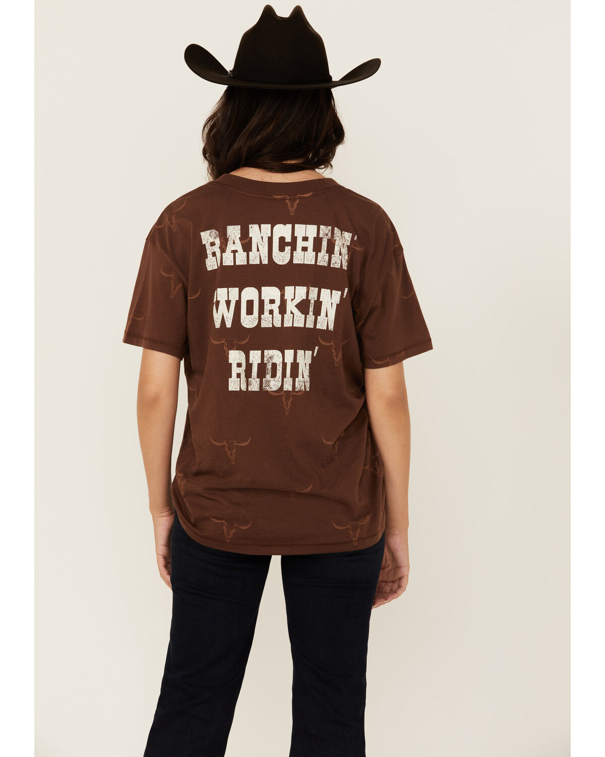 Image #4 - Shyanne Women's Ranchin' Workin' Ridin' Short Sleeve Graphic Tee, Dark Brown, hi-res