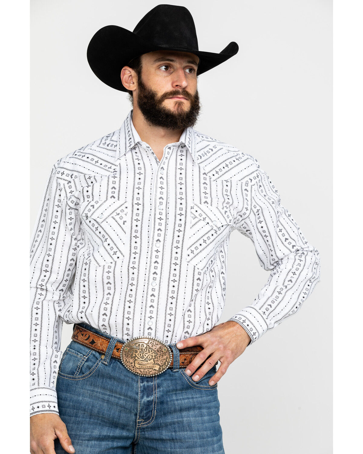 Image #1 - Rough Stock by Panhandle Men's Kaibab Southwestern Print Long Sleeve Western Shirt, White, hi-res