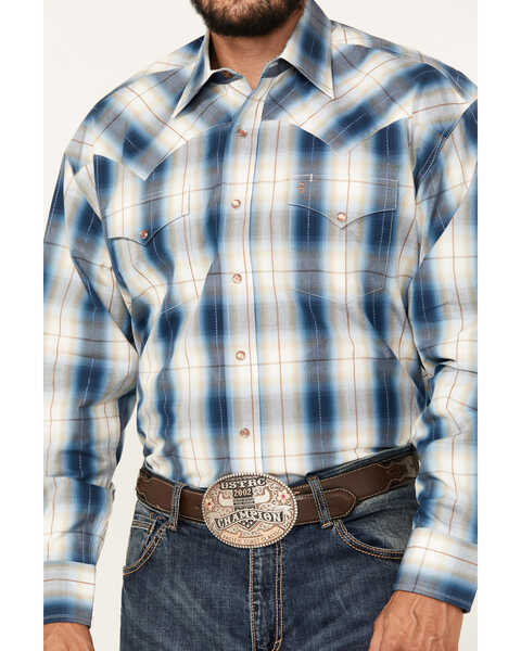 Image #3 - Stetson Men's Plaid Print Long Sleeve Snap Western Shirt, Blue, hi-res