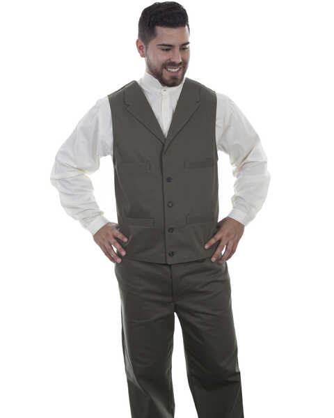Image #1 - Scully Men's Herringbone Vest, Green, hi-res