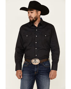Ely Walker Men's Assorted Ditzy Geo Print Long Sleeve Snap Western Shirt , Black, hi-res
