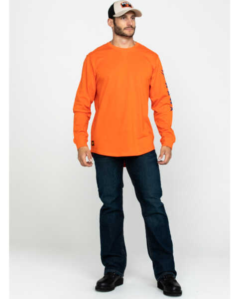 Image #6 - Hawx Men's Orange Logo Long Sleeve Work T-Shirt , Orange, hi-res