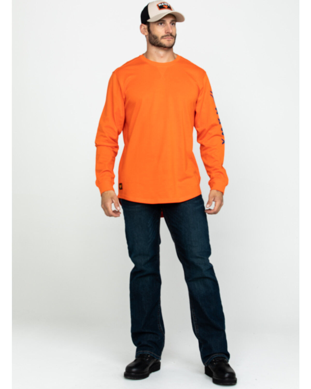 Image #6 - Hawx Men's Orange Logo Long Sleeve Work T-Shirt, Orange, hi-res