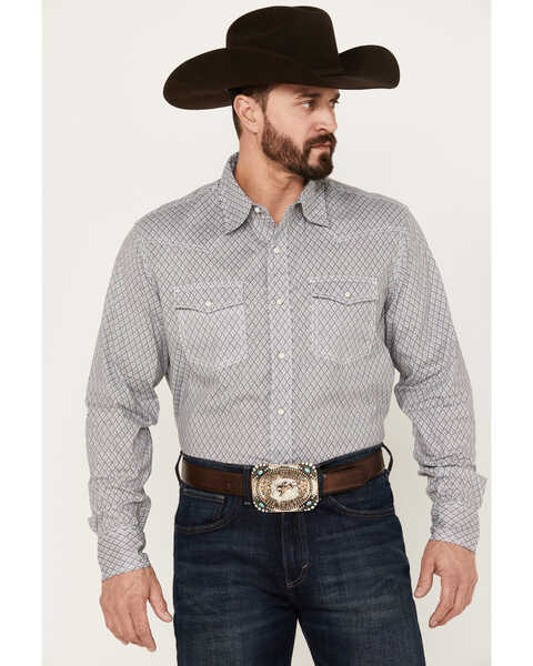 Wrangler 20X Men's Diamond Print Long Sleeve Western Snap Shirt, Grey, hi-res