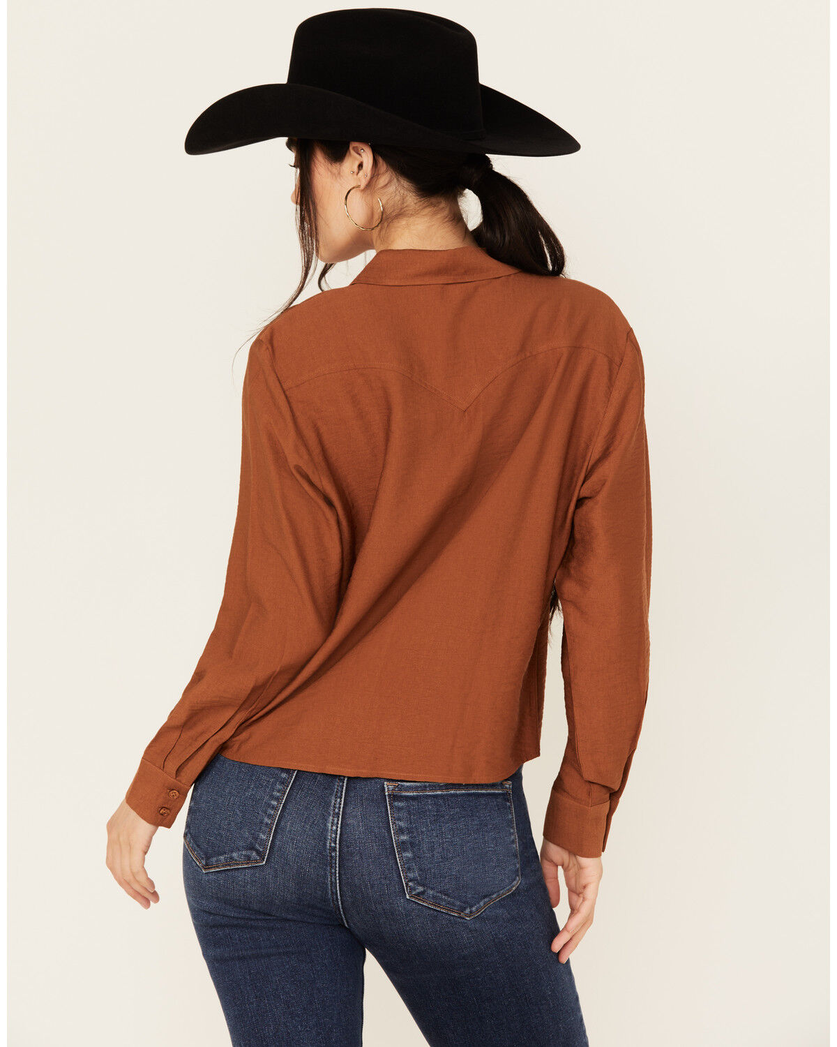 Image #4 - Evergreen Women's Solid Long Sleeve Button-Down Western Shirt, Caramel, hi-res