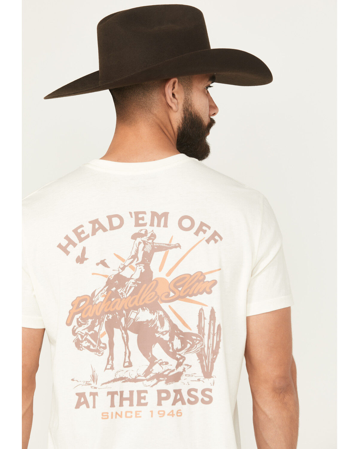 Image #4 - Panhandle Slim Men's Head 'Em Off Short Sleeve Graphic T-Shirt, Natural, hi-res