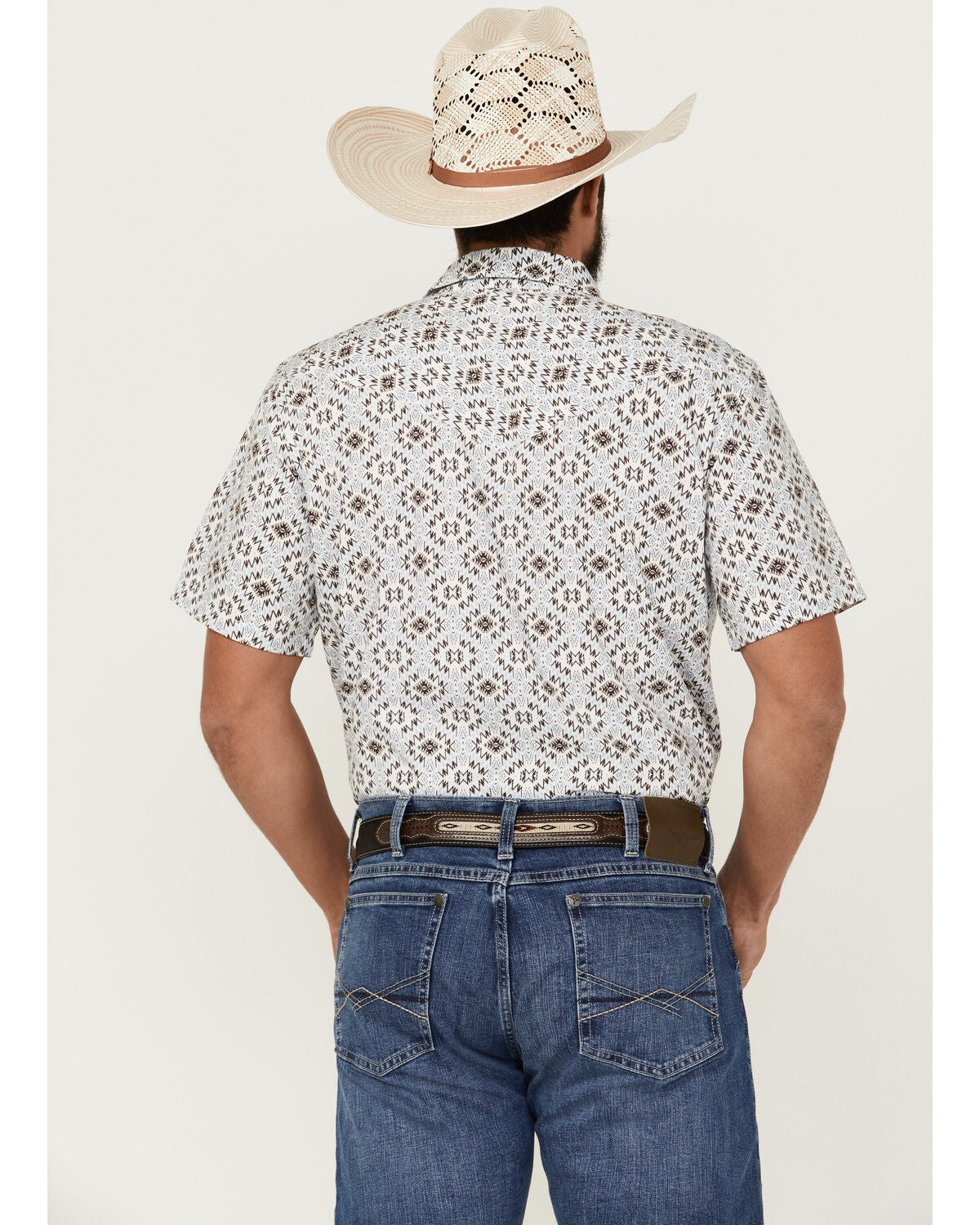 Image #4 - Cody James Men's High Plains Southwestern Print Short Sleeve Snap Western Shirt, Light Blue, hi-res
