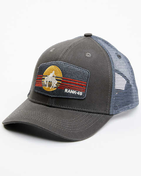RANK 45® Men's Bronco Rider Embroidered Mesh Back Ball Cap, Dark Grey, hi-res