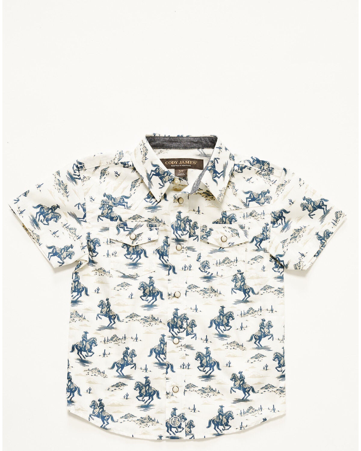 Image #1 - Cody James Toddler Boys' Amos Western Print Short Sleeve Snap Western Shirt, Blue, hi-res