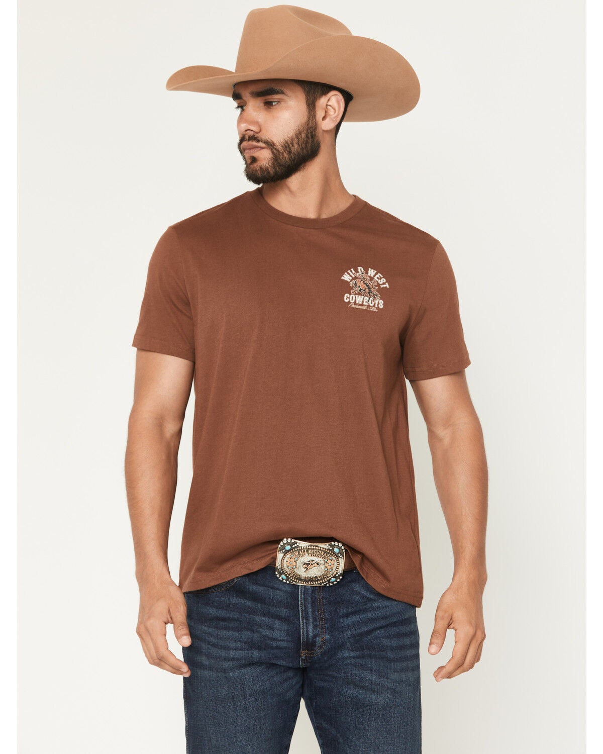 Image #2 - Panhandle Slim Men's Wild West Cowboys Short Sleeve Graphic T-Shirt, Brown, hi-res