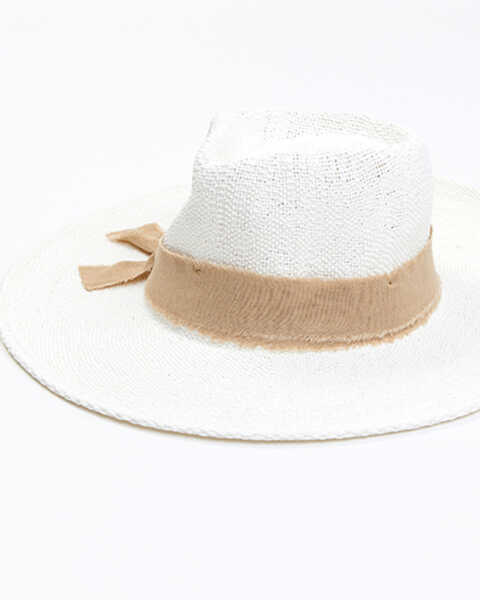 Nikki Beach Women's Shea Linen Trim Band Toyo Straw Fashion Rancher Hat , White, hi-res
