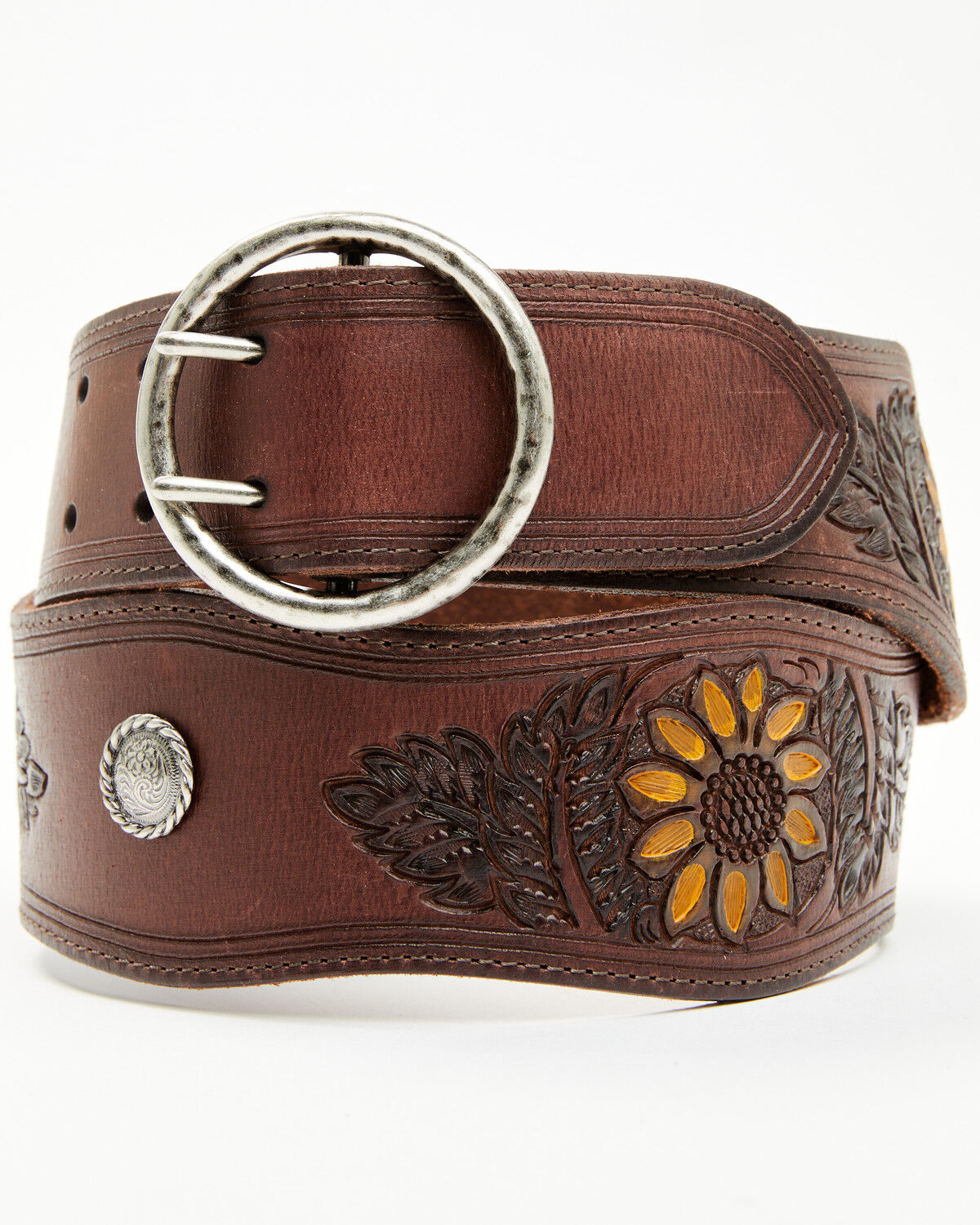 Image #1 - Shyanne Women's Brown Sunflower Tooled Western Belt, Brown, hi-res
