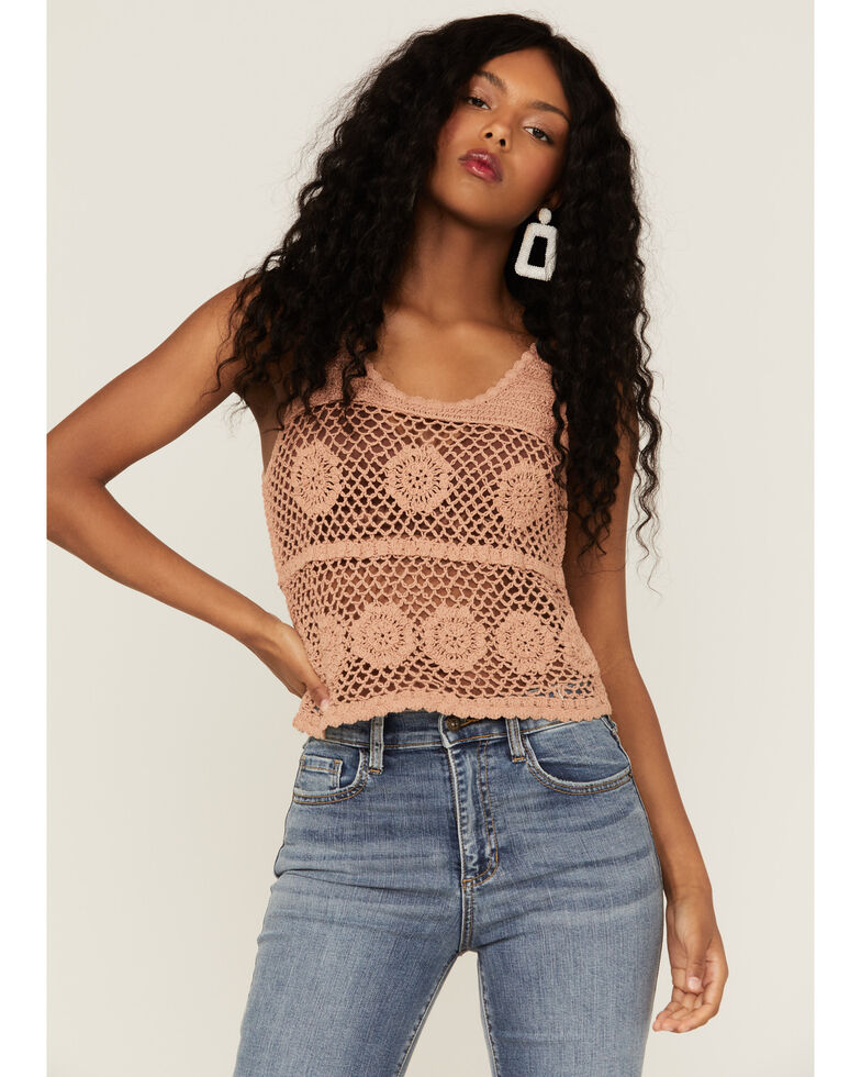 Saints & Hearts Women's Crochet Pattern Tank, Peach, hi-res