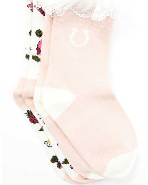 Image #2 - Shyanne Girls' Pointelle Floral Crew Socks - 2 Pack, Multi, hi-res