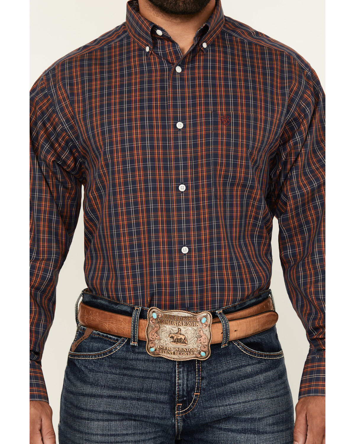 Image #3 - Ariat Men's Iker Plaid Print Long Sleeve Button-Down Western Shirt - Big, Navy, hi-res