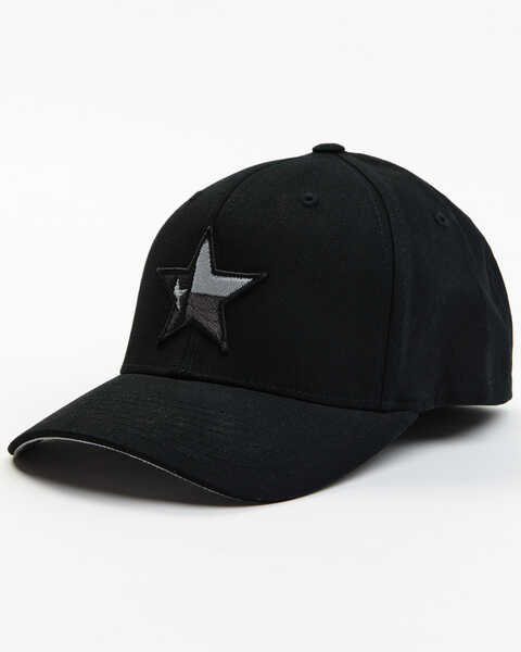 Oil Field Hats Men's Texas Flag Star Patch Solid-Back Fitted Ball Cap , Black, hi-res