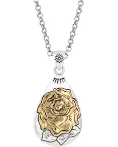 Montana Silversmiths Women's Emerging Rose Teardrop Silver Necklace, Silver, hi-res