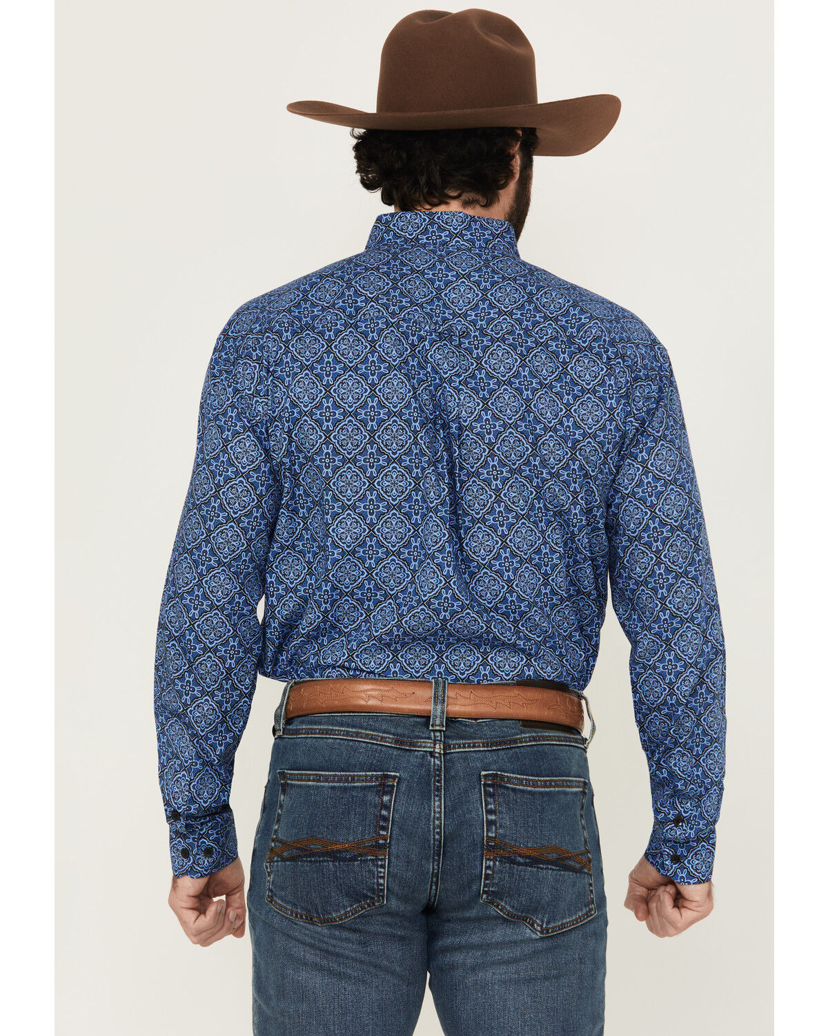 Image #4 - Roper Men's Amarillo Medallion Print Long Sleeve Button-Down Western Shirt, Blue, hi-res