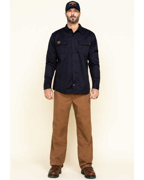 Hawx Men's Navy FR Long Sleeve Woven Work Shirt - Tall , Navy, hi-res