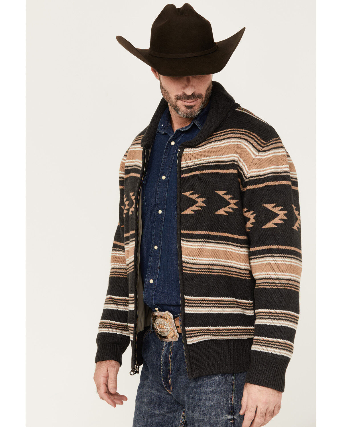 Image #2 - Cinch Men's Full-Zip Striped Sweater, Charcoal, hi-res