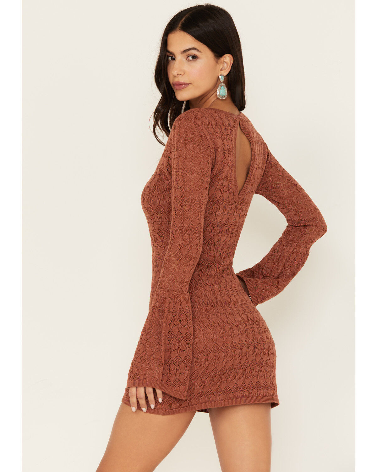 Image #4 - Shyanne Women's Lace Bell Sleeve Mini Dress, Brown, hi-res