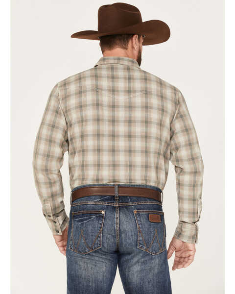 Image #4 - Blue Ranchwear Men's Plaid Print Snap Western Flannel Work Shirt , Tan, hi-res