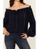Image #3 - Wild Moss Women's Lace Detail Peasant Top, Navy, hi-res