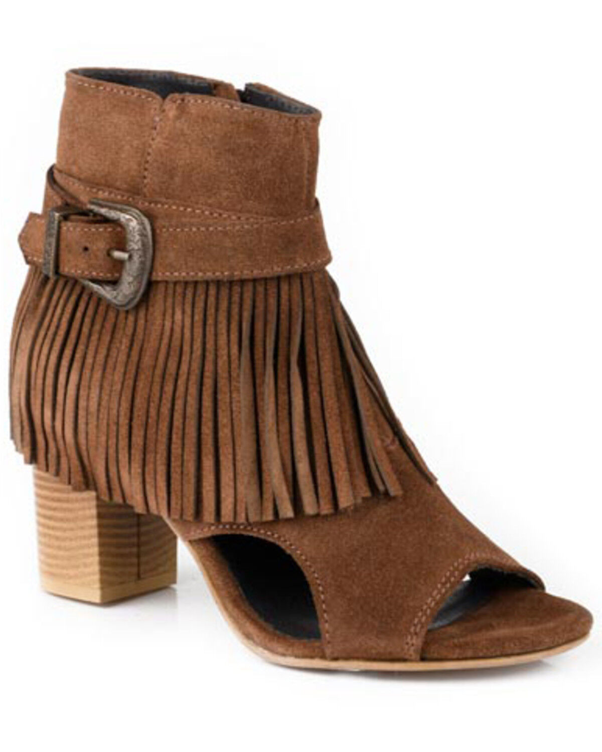 Image #1 - Roper Women's Mike Fringe Buckle Sandals, Brown, hi-res