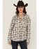 Image #1 - Evergreen Women's Floral Plaid Print Long Sleeve Button-Down Western Shirt, White, hi-res