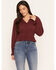 Image #1 - Miss Me Women's Smocked Waist Long Sleeve Blouse, Burgundy, hi-res