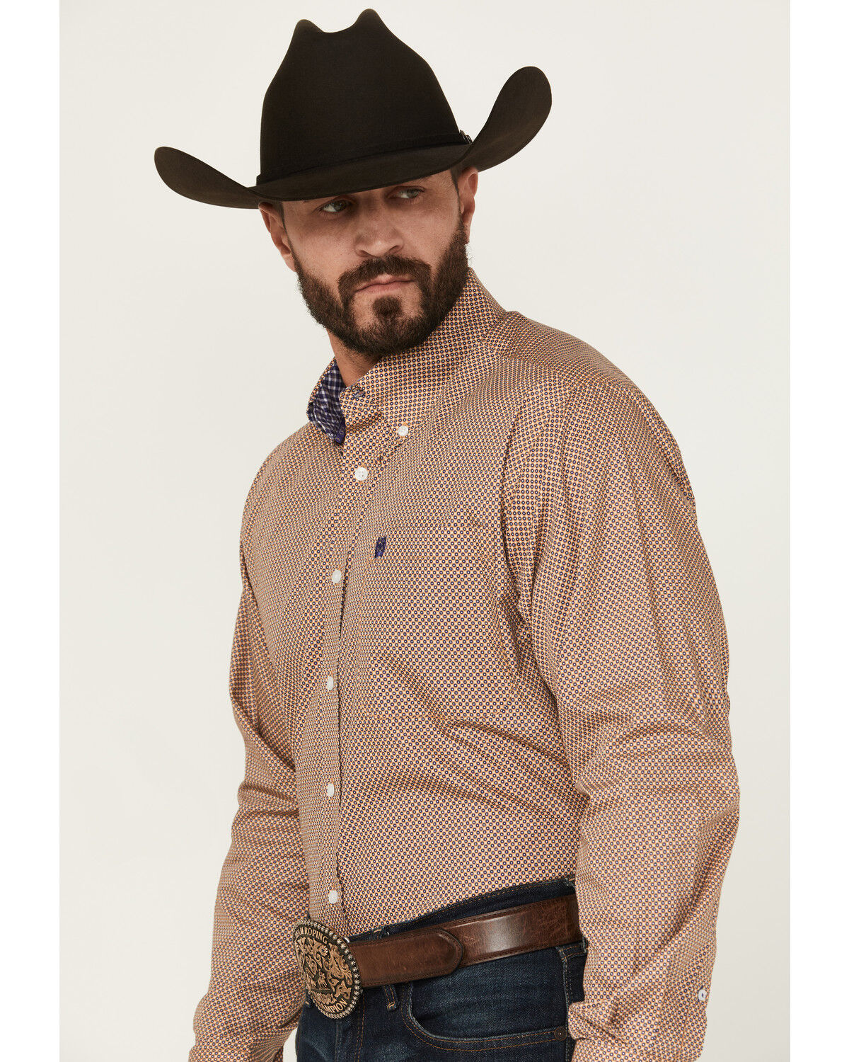 Image #2 - Cinch Men's Geo Print Long Sleeve Button-Down Western Shirt, Gold, hi-res