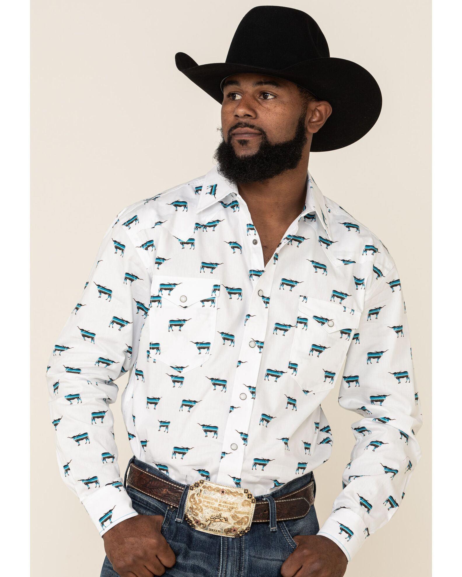 Rough Stock By Panhandle Men's El Toro Bull Print Long Sleeve Western Shirt - Country Outfitter