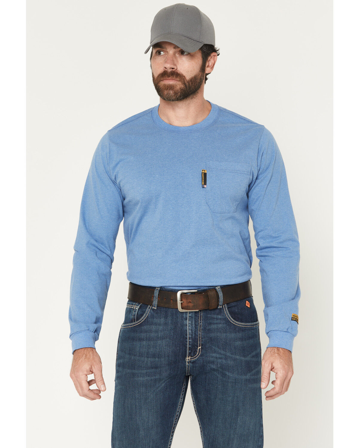 Image #2 - Benchmark FR Men's FR World Famous Crude Oil Long Sleeve Work T-Shirt, Light Blue, hi-res