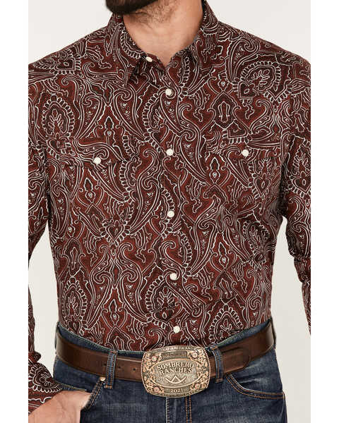 Image #3 - Cody James Men's Conquistador Paisley Print Long Sleeve Snap Western Shirt , Red, hi-res