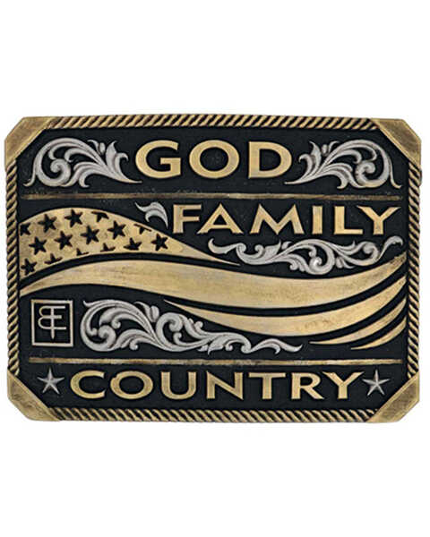 Montana Silversmiths Warrior God, Family, & Country Belt Buckle, Silver, hi-res