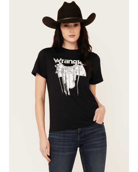 Wrangler Women's Saddle Short Sleeve Graphic Tee, Black, hi-res