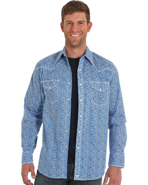 Wrangler 20X Men's Paisley Advanced Comfort Long Sleeve Western Shirt , Blue, hi-res