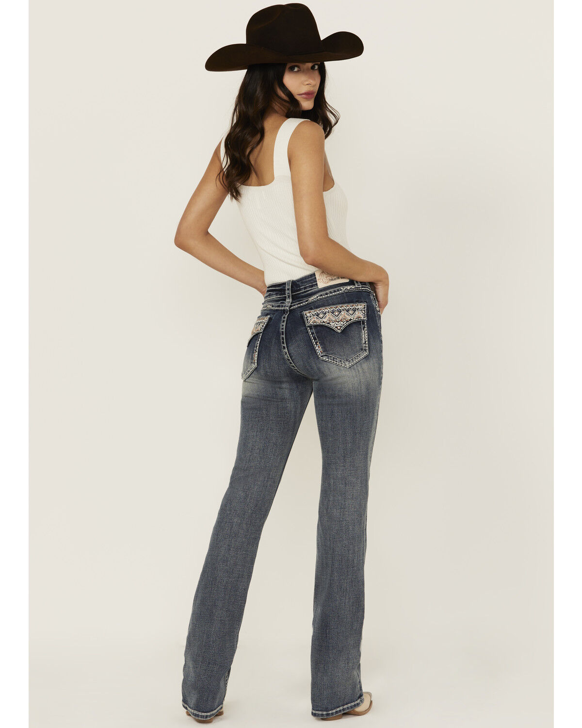 Image #1 - Grace in LA Women's Medium Wash Mid Rise Geo Pocket Bootcut Stretch Denim Jeans, Medium Wash, hi-res