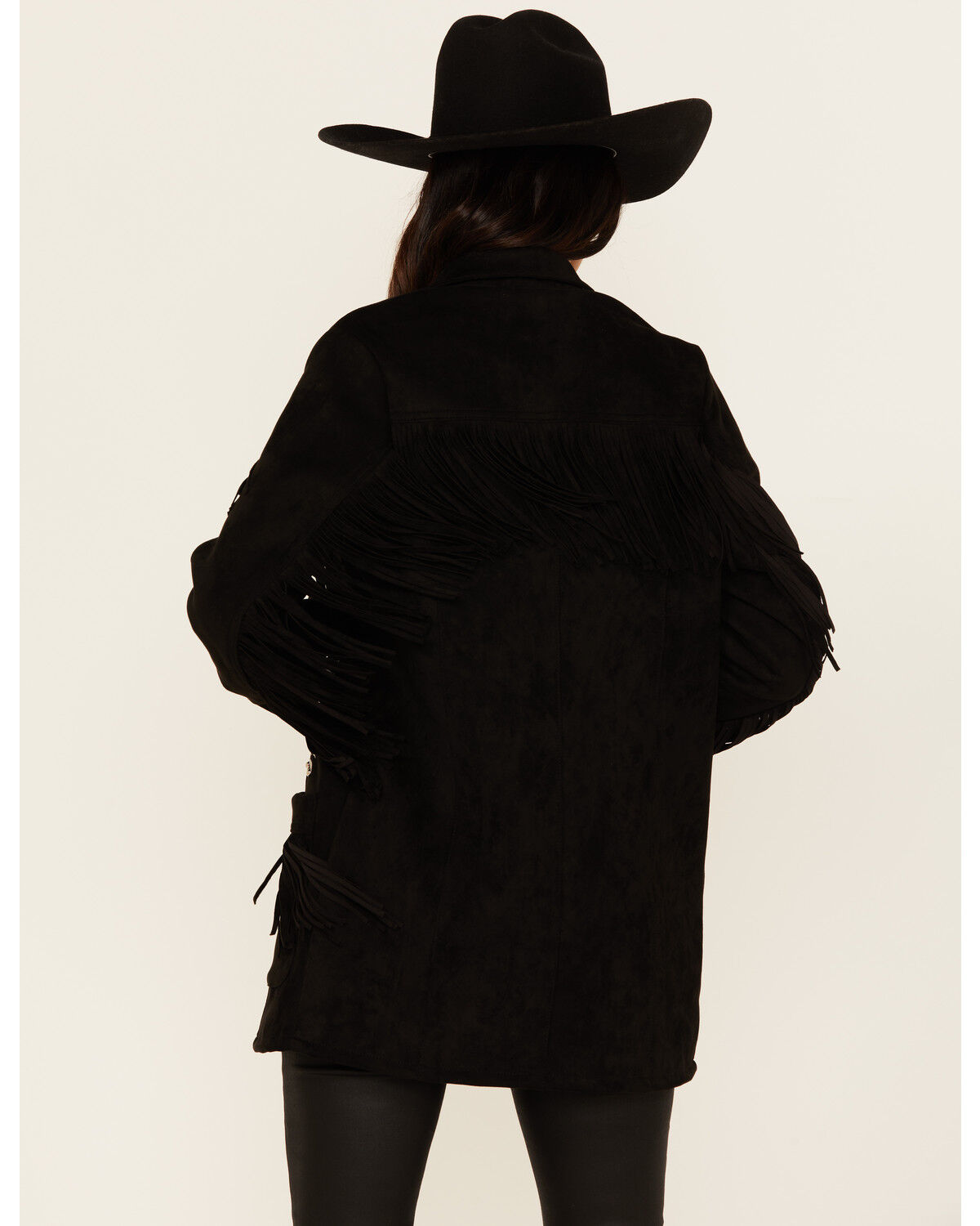 Image #4 - Rock & Roll Denim Women's Faux Suede Fringe Blazer, Black, hi-res
