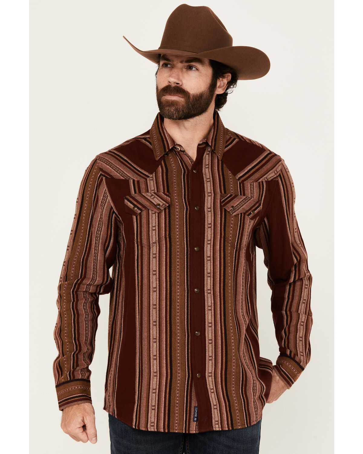 Image #1 - Moonshine Spirit Men's Whiskey Tango Striped Long Sleeve Snap Western Shirt, Burgundy, hi-res