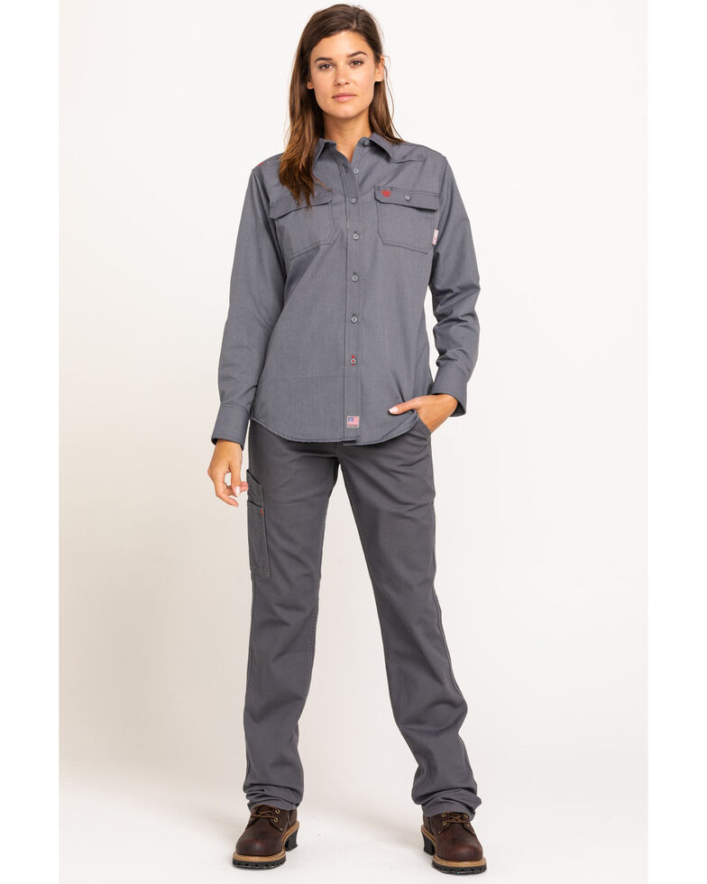 Ariat Women's Gunmetal Featherlight Long Sleeve FR Work Shirt, Grey, hi-res