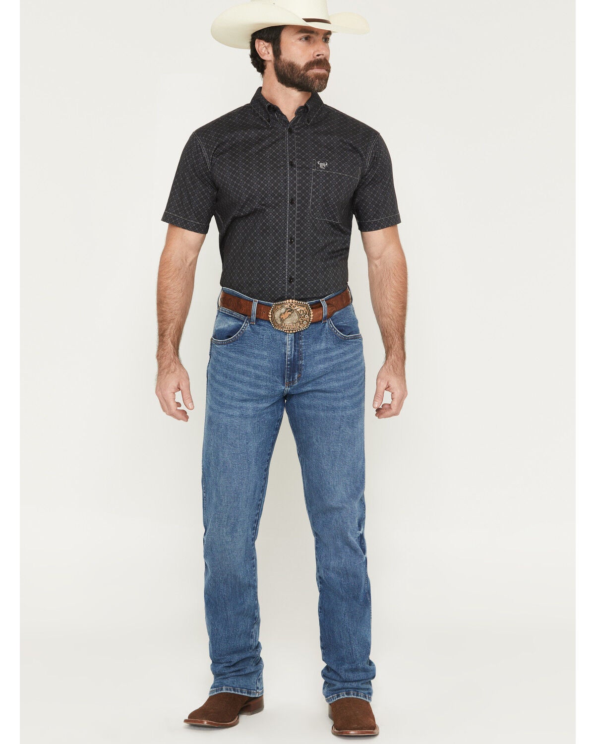 Image #1 - Wrangler Retro Men's 77MWZ Gunter Medium Wash Slim Bootcut Stretch Denim Jeans, Medium Wash, hi-res