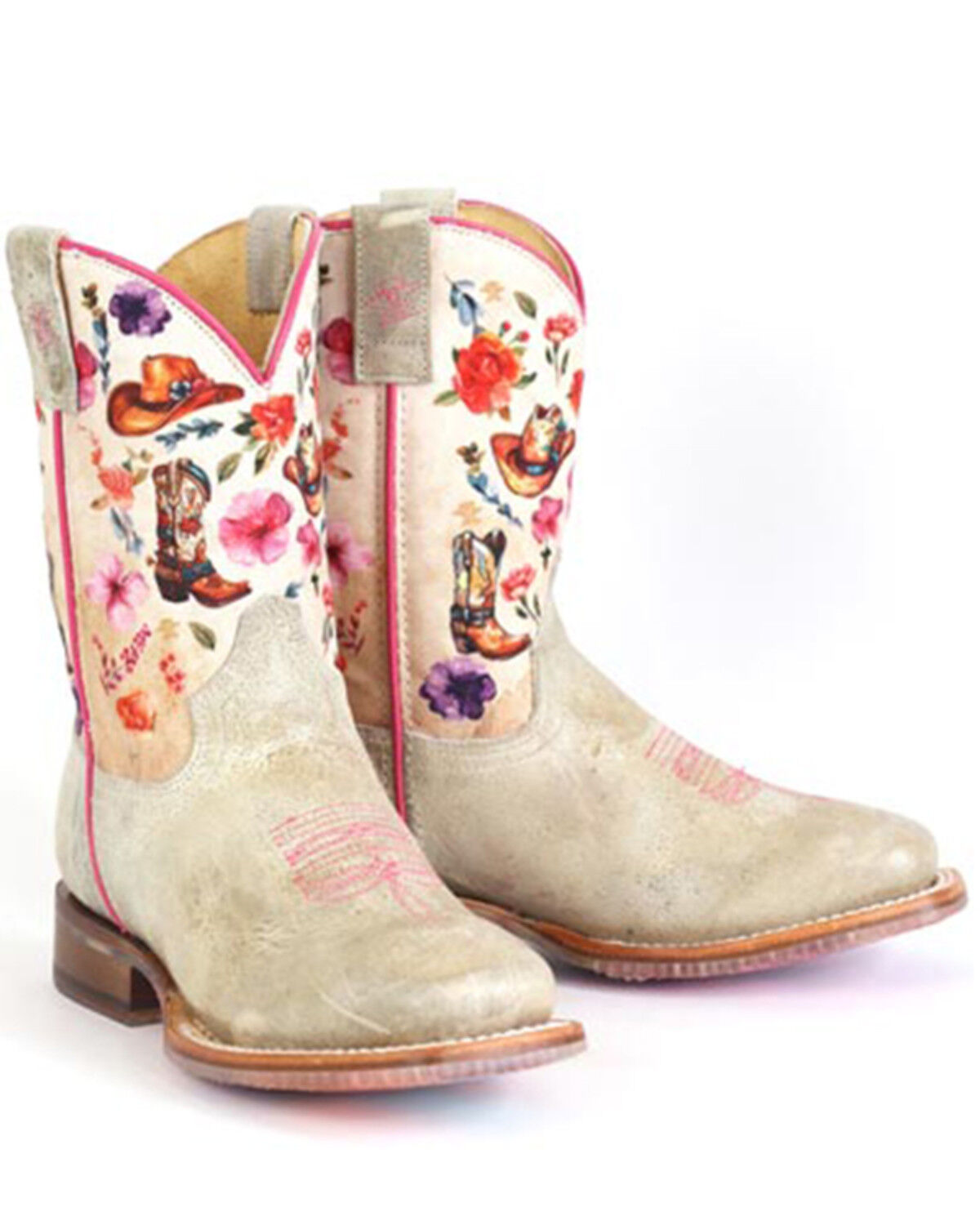 Image #1 - Tin Haul Girls' Let's Go Cowgirl Western Boots - Broad Square Toe, Tan, hi-res