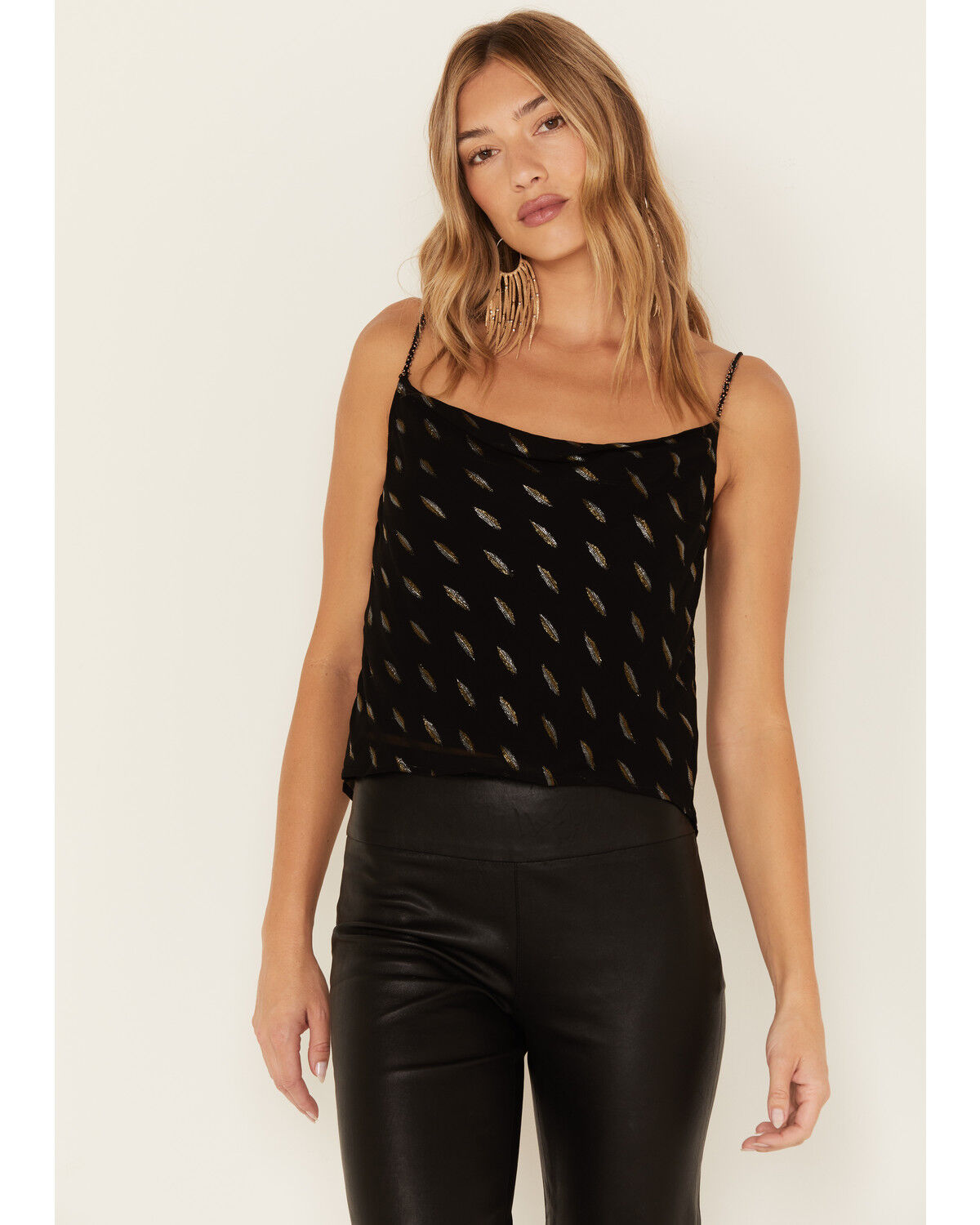 Image #1 - Idyllwind Women's Chico Metallic Clip Dot Cami Top, Black, hi-res