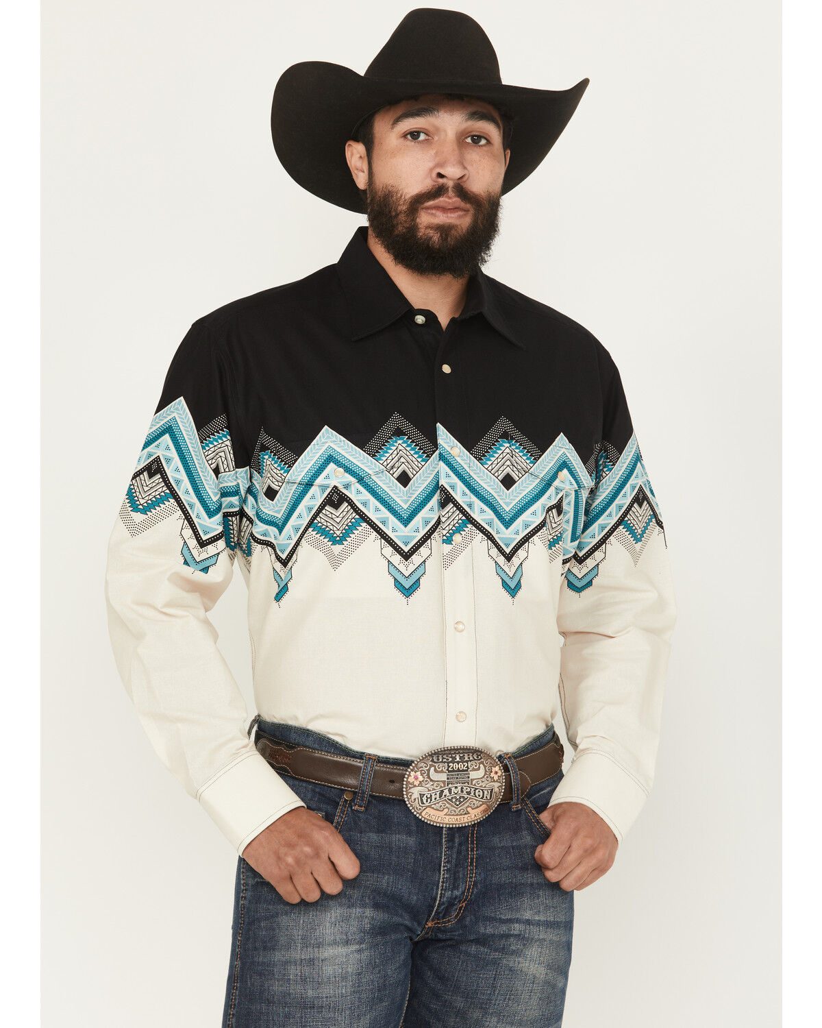 Panhandle Slim Men's Southwestern Border Print Long Sleeve Pearl