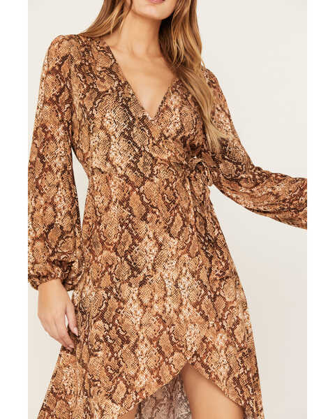 Image #3 - Shyanne Women's Snake Print Ruffle Dress, Taupe, hi-res