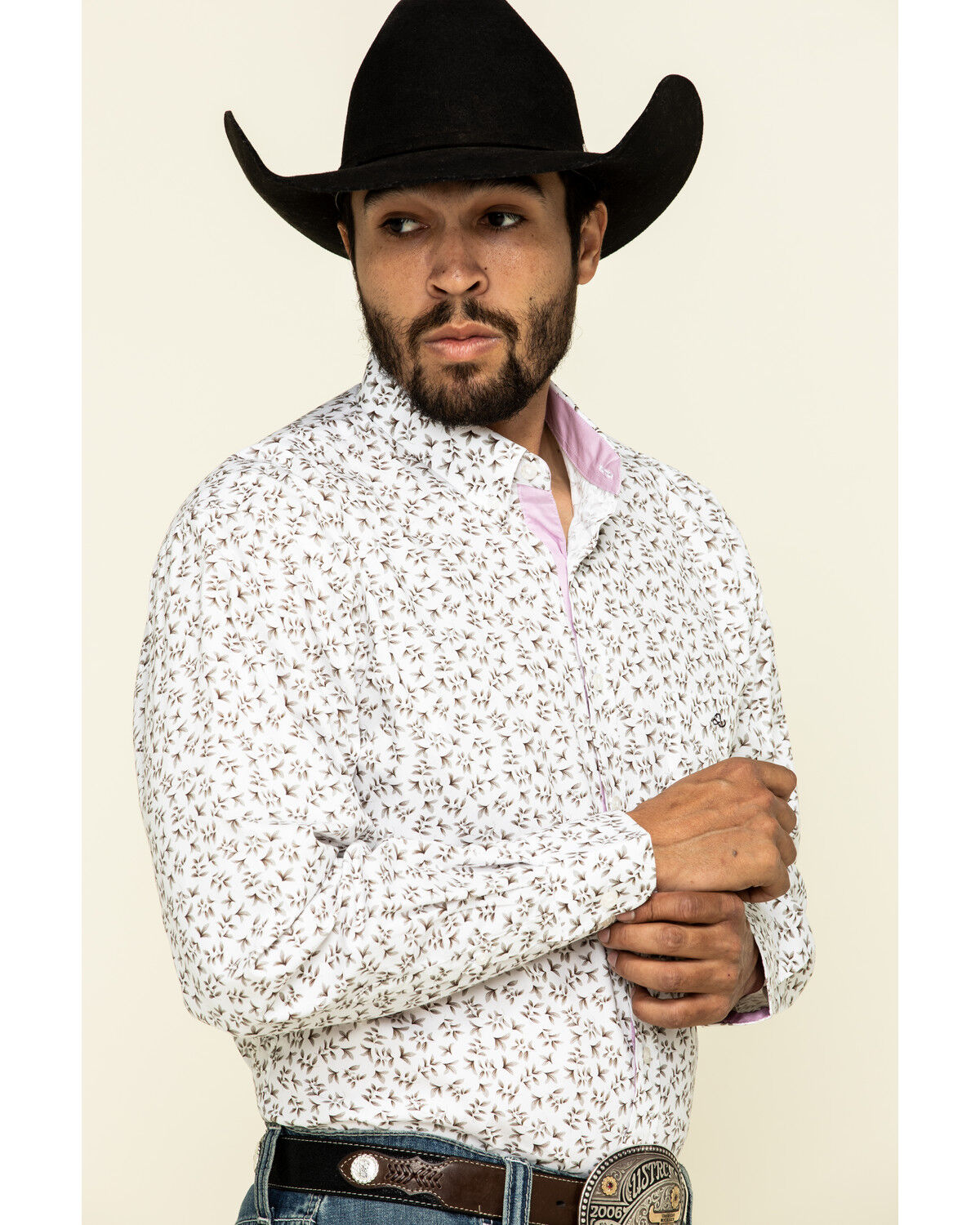 Image #3 - Resistol Men's White Palmetto Floral Print Long Sleeve Western Shirt, White, hi-res